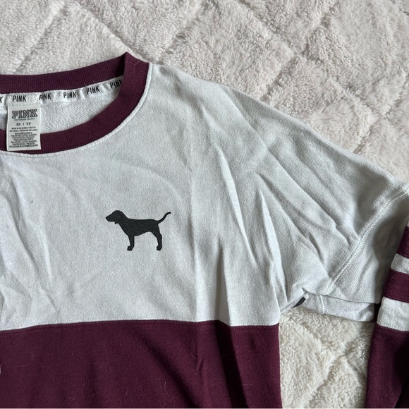 Victoria's Secret PINK | Maroon & Cream Logo Varsity Crew | Size Extra Small - Picture 6 of 10
